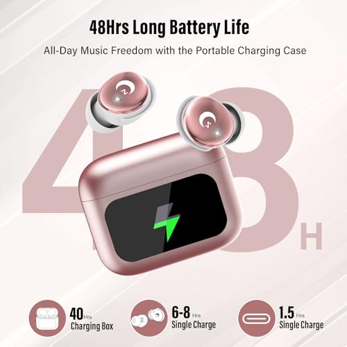Image of VEKJ Sleep Earbuds Bluetooth 5.4 in Ear Smart Touch Screen Ear Buds, 48H Playtime Sleep Headphones Small Design for Side Sleepers, 5 EQ Modes, Crystal-Clear Calls, IPX7 Waterproof Earphones Rose Gold