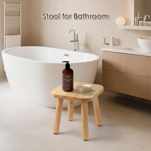 Image of Solid Wood Step Stool 9.3 inch - 300lbs Capacity Plant Stand Indoor, Smal Stools to Sit on, Multi-Use Footstool for Bathroom /Bedroom /Kitchen(Natural Color)