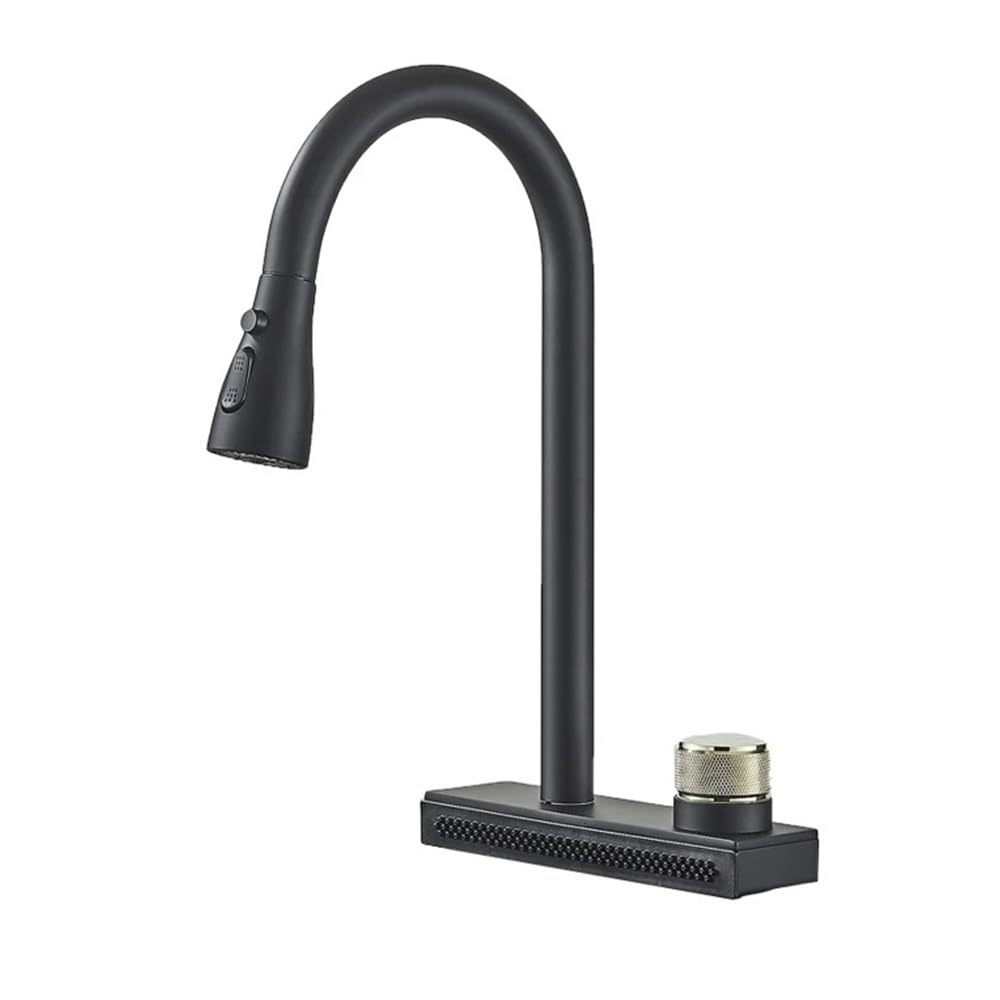 Robinet mitigeur design noir mat effet cascade premium avec douchette de cuisine extractible