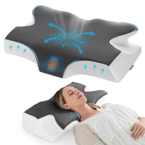 Elviros Cervical Neck Pillow for Sleeping, Memory Foam Pillow for Neck Pain Relief, Side Sleeper...