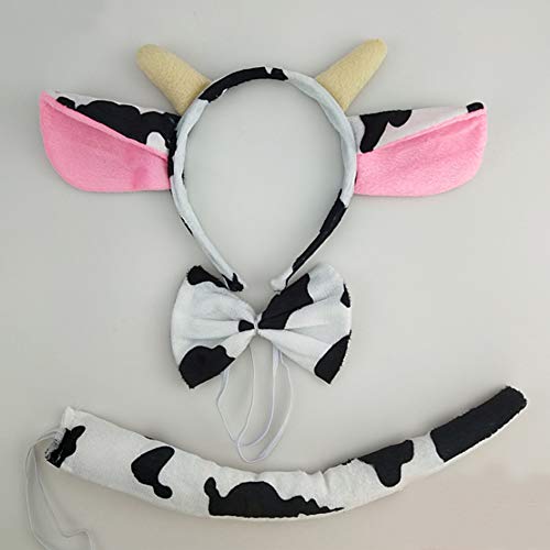 Daljiafa Halloween Dalmatian Cow Headband Spotted Dog Ears Hair Bands Puppy Bow Tie Tail Headpiece Women Hairband Hair Hoops Party Decoration Cosplay Costume Cute Handmade Hair Accessories 2 Set Cow #TOP6