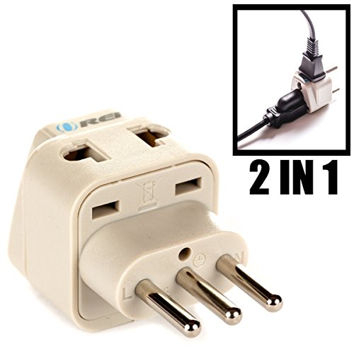 Image of Orei Italy, Libya, Chile & More (Type L) Travel Adapter Plug - 2 in 1 - CE Certified - RoHS Compliant - 4 Pack - Beige Color (P21-12A-4PK)