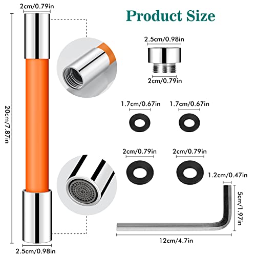 Yomais 20Cm(7.87")Extension Short Garden Hose, Garden Hose Extension,With 360° Free Bending Faucet Sink, Multipurpose Connector Adjustable Drain Extension Tube Outdoor Faucet Extender Kit (Orange) #TOP4