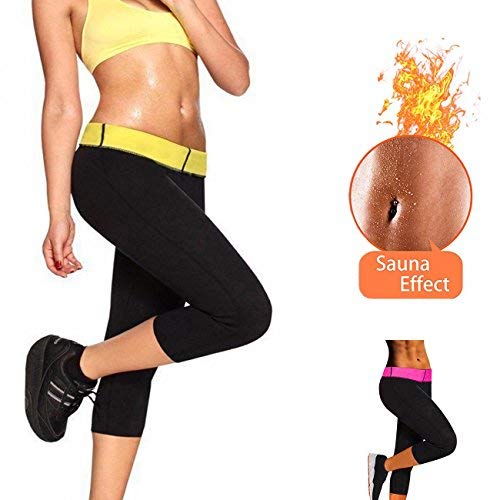 FITTOO Neoprene Sauna Sweat Hot Slimming Suit Thermo Pants Leggings Capri Black & Pink(L)