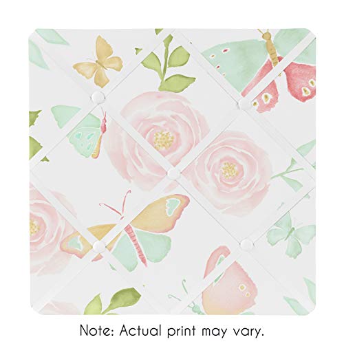 Sweet Jojo Designs Blush Pink, Mint And White Watercolor Rose Fabric Memory Memo Photo Bulletin Board For Butterfly Floral Collection #TOP2