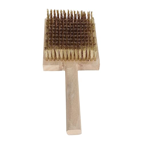 Brosse anti-mousse manche en bois et fil de cuivre pour nettoyage terrasse cour