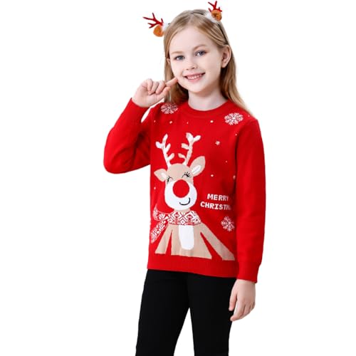 Image of Girl Ugly Christmas Sweater - Boy Double Layer Knitted Reindeer Holiday Xmas Pullover Sweater Kids 2-9 Years Old