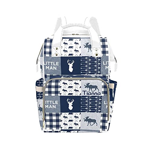 XOZOTY Antler Little Man Navy Diaper Bags with Name Waterproof Mummy Backpack Nappy Nursing Baby Bags Gifts Tote Bag for Women