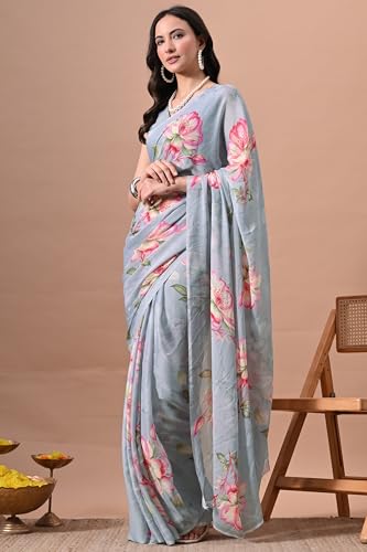 Image of MIRCHI FASHION Women Saree | Chiffon Chevron Zig Zag Printed Office Wear Sari with Blouse