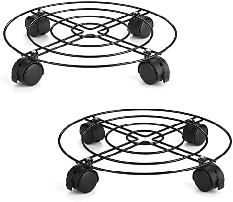 Maxurry 2 Pack Plant Caddy With Wheels Heavy Duty 12.6 inches Metal Round Plant Dolly Rolling Plant Stand Holder for Outdoor Indoor Patio Garden Planter Potted Stand