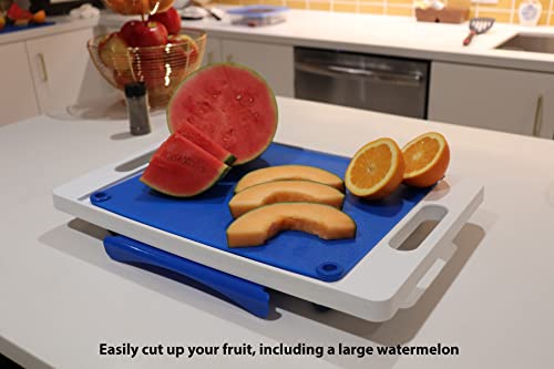 Karving King Dripless Cutting Board 2 In 1 System Non Slip Feet & Spikes Hold Food In Place While Carving Juice Groove Fills Drip Collection Drawer For Gravy & Easy Clean Up - Blue #TOP4