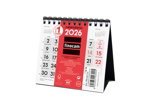 Finocam - Calendario Da Tavolo Grandi Numeri 2026 Mese Vista Gennaio - Dicembre (12 Mesi) | Calendario 2026 | Planner Mensile Neutro - Italiano