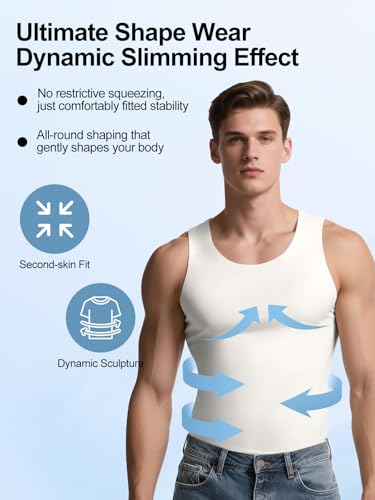 Odoland Men's 3 Pack Seamless Compression Shirt Body Shaper Vest, Ice Silk Invisible Shapewear Tank Tops 5