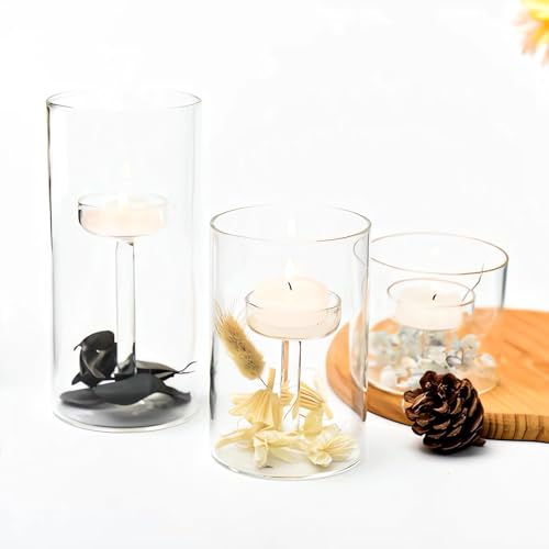 Lanlong Set Of 3 Cylinder Glass Decorative Hurricane Candle Holder Clear Votive Candle Holders Table Centerpieces For Dining Room Wedding Parties Home Decorations thumb #5