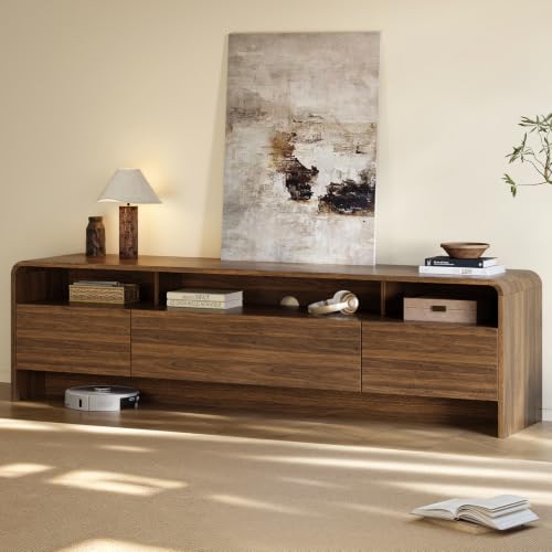 HOTAMO 70" Modern Rounded-Corner TV Stand for 70-80 Inch TVs(Walnut)