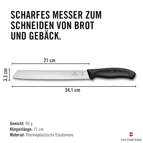 Victorinox Swiss Classic, Profi Brotmesser, Extra Scharfe Klinge, Wellenschliff, 21 cm, Robuster Kunststoffgriff, Rostfreier Stahl, schwarz – Ansicht 3