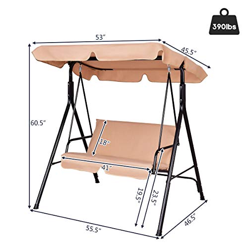 Tangkula 2 Person Porch Swing, Outdoor Swing with Removable Cushions, Solid Steel Structure, Patio Swing with Adjustable Canopy for Porch, Backyard, Garden, Balcony Beige - Thumbnail 5