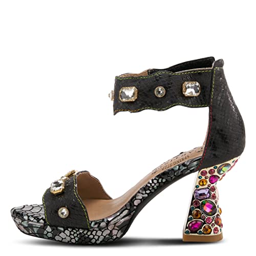 L'Artiste Jewell Women's Leather Sandals with Crystals, Strap, and Jewel Heel2