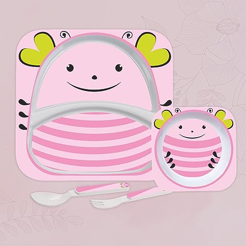 Image of Cello Kids Meal Melamine Dinner Set with Lady Bug Print | Safe and hygenic for Kids to use |Attractive and Long Lasting Designs | Break Resistant | Pink, Set of 4