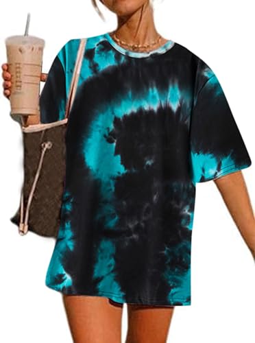 Image of Remidoo Women's Casual Oversized T Shirt Short Sleeve Graphic Tee Letter Tie Dye Shirts