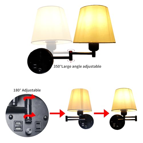 Plug in Wall Light for Bedroom with USB Socket,E27 Base Dimmable Bedside Wall Lamp with Cord and Switch,Black Wall Sconce White Linen Fabric Shade for Reading Lounge Cloakroom(Bulb not included) - Cosy Home Interiors Plug in Wall Light for Bedroom with USB Socket,E27 Base Dimmable Bedside Wall Lamp with Cord and Switch,Black Wall Sconce White Linen Fabric Shade for Reading Lounge Cloakroom(Bulb not included) - Image 4