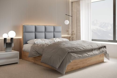 TRADA Boxspringbett 200x200 cm - mit Bettkasten und Taschenmatratze - Selva - Bett mit Topper - Boxspringbett mit Holzelemente - Grau TRADA Boxspringbett 200x200 cm - mit Bettkasten und Taschenmatratze - Selva - Bett mit Topper - Boxspringbett mit Holzelemente - Grau