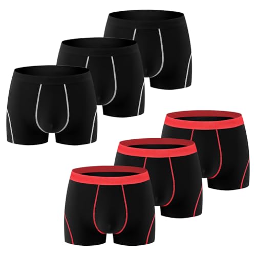 Sexy Code 1701 Men's Boxer Briefs 6-Pack, Modal Stretch Underwear Breathable Soft Trunks for Men, Black & Red