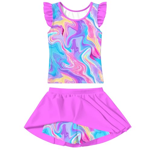 Image of Girls Swimsuit 2 Piece Ruffle Bathing Suit UPF 50+ Tankini Swimsuit Skirt with Lining Size 3-10