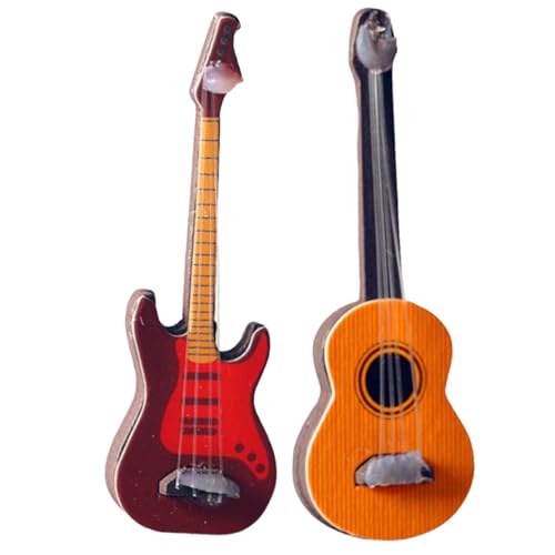 Mini Guitare électrique, Mini Guitare 2 pièces Maison de poupée Miniature en Plastique Instrument de Musique électrique Accessoires Maison poupée pour la...