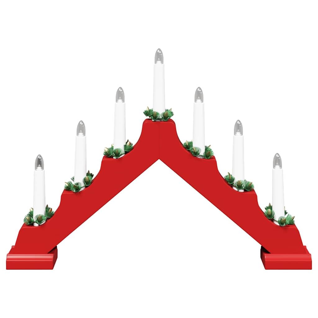 Świąteczny most na świece z 7 diodami LED, 3 sztuki, czerwone, drewno sosnowe 39,5 x 5 x 29 cm, zasilany bateriami, ciepłe białe światło, na okno, stół, dekoracja adwentowa i do wnętrz