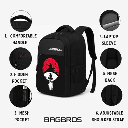 Image of Bagbros Uchiha Itachi Printed Anime Backpack | 30L Laptop Backpack, School Bag (Red and Black)