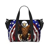 Travel Duffel Bag for Women&Men, USA Flag Patriotic Eagle Print Weekender Carry-On Bags, Sports Gym & Overnight Luggage Tote