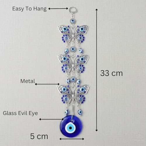 Image of BLUE BEADS Turkish Feng Shui Vastu Blue Glass Evil Eye Hanging /Door Hanging Nazar Batu for Protection and Good Luck - Perfect for Gifting Home or Office (3 Layer BFLY)