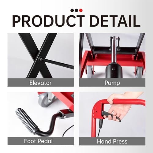 500 Lbs. Hydraulic Table Lift Cart 9 to 28 Lift Height Single Scissor with Wheel Lock, Foot Pedal - Thumbnail 3