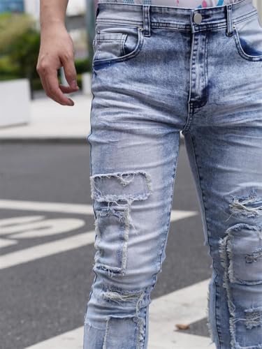 Men's Classic Style Distressed Patchwork Jeans Breathable and Comfortable Various Styles Available2