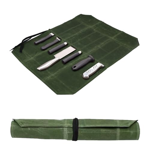 Azonelife Sac à Couteaux, Sac Rangement Couteaux Cuisine, Portable Sac de Rangement de Couteau de Cuisine, Étui Toile Cirée Couteaux pour Camping, Randonnée, Cadeau (Verte)