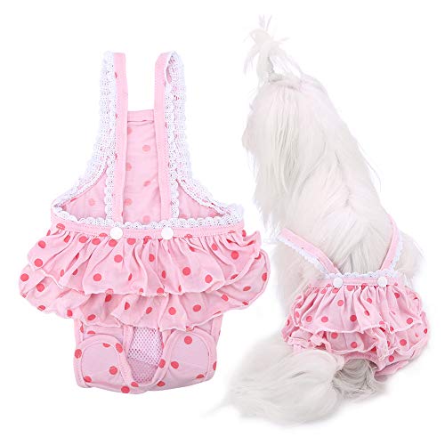 Image of Dog Diaper Sanitary Pants, Reusable Puppy Adjustable Suspenders Briefs Doggie Menstrual Physiological Pants Washable Underwear Jumpsuits for Small Female Pets in Period Heat Incontinence(S-Pink)