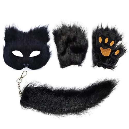 Masque d'animaux avec queue pelucheuse et gants confortables pour mascarade