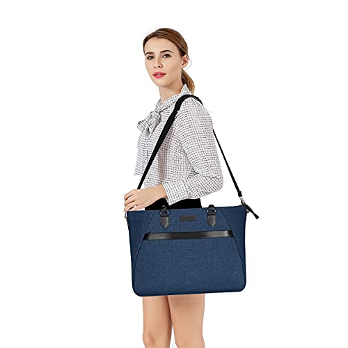 MOSISO Laptop Tote Bag (17-17.3 inch) with Front Trapezoid Pocket, Deep Teal3