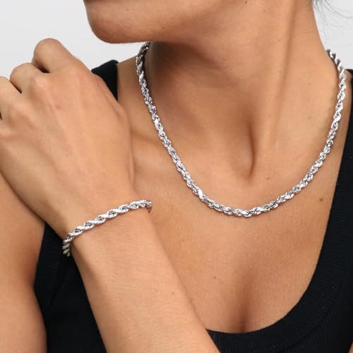 Nuragold 10k White Gold 5mm Rope Chain Diamond Cut Bracelet (7"-9") Italian Jewelry for Men & Women4