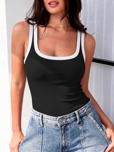 Image of ANRABESS Womens Square Neck Ribbed Tank Tops 2026 Summer Sleeveless Shirts