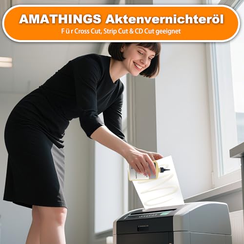 AMATHINGS Aktenvernichter-Öl 350 ml – Premium Pflege für alle Schredder – Verlängert Lebensdauer & Reduziert Geräusche – Einfache Dosierung für Partikel- & Mikroschnitt