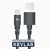 Tech Armor Apple MFi Certified Lightning to USB Sync/Charge Cable Compatible with iPhone or iPad, Made with Kevlar, Tough-Braided Extra-Strong Jacket, Space Gray, 2 Feet