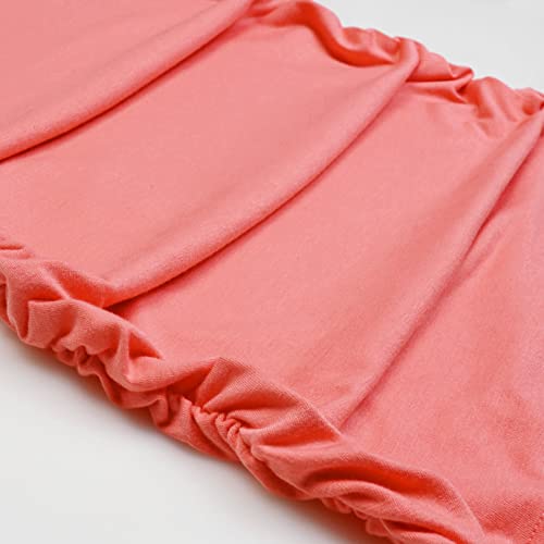 Debelly Women Maternity Blouse Shirts Tulip Sleeve Mama Pullover Tee Tops Side Ruched Crew Neck Pregnancy Tunic Spring Summer,Coral Red,S #TOP5