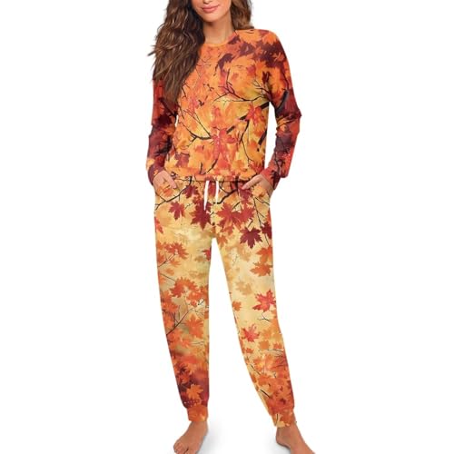 Image of Women's Pajamas Set Soft 2 Piece Loungewear Long Sleeve Pj Set Matching Sleepwear with Pockets for Women Plus Size