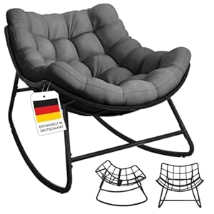 STEELSØN Veldora Schaukelstuhl – XXL Schaukelsessel outdoor/indoor – ergonomischer Gartensessel gepolstert - handgeflochtener Polyrattan - Loungesessel wetterfest & rutschfest – bis 125 kg - anthrazit