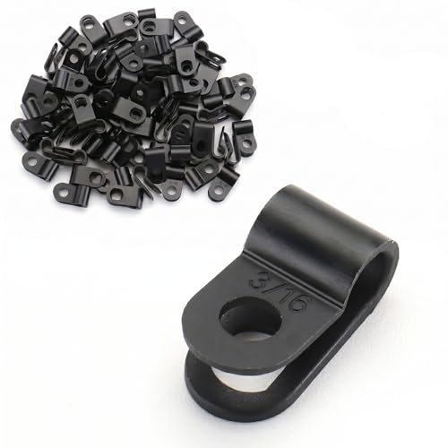 Image of BAOMAIN 3 /16-Inch R-Type Cable Clamps, 1000-Pack Black Nylon Wire Management Clips, UC-0.5 Screw-On Cord Fasteners for Home, Office, and Industrial Use