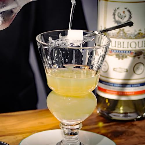 ALANDIA Absinth Glas und Löffel Set Mundgeblasenes Glas mit Reservoir | Edelstahl Löffel