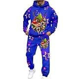 Generisch Weihnachts Jogginganzug Herren Set 2-Teilig Trainingsanzug Weihnachts Rentier Druck Lustig Pullover Und Sporthose Lässig Weihnachtskostüm Sweatsuit Outfits Blau 4Xl