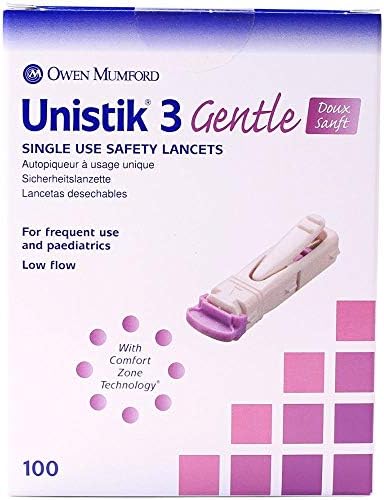 Unistik 3 Gentle Safety Lancets – Box of 100-30G with 1.5mm Penetration Depth